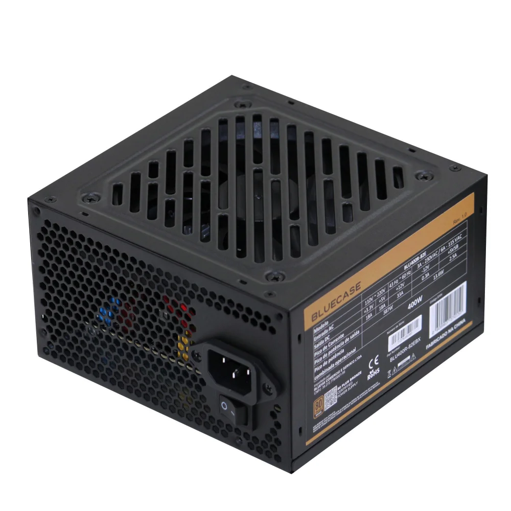 Fonte Atx 0400 W Bluecase, Blu400r-82ebx, 80 Plus Bronze, Pfc Ativo, Com Cabo, Com Caixa, Preta Fonte Atx 0400 W Bluecase, Blu400r-82ebx, 80 Plus Bronze, Pfc Ativo, Com Cabo, Com Caixa, Preta