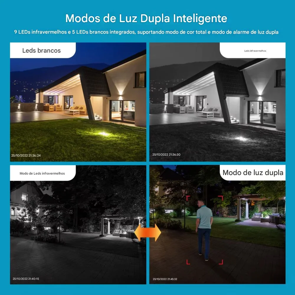 Kit 3 Câmeras De Segurança Externa Wife 4k Lente Dupla Fixa e Giratoria Com Sirene Policial Alarme