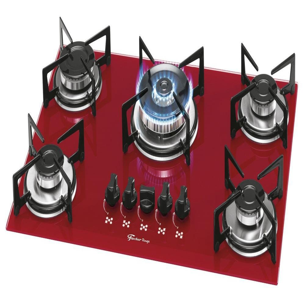 Fogão Cooktop Fischer 5 Bocas Tripla Chama Vermelho Rouge