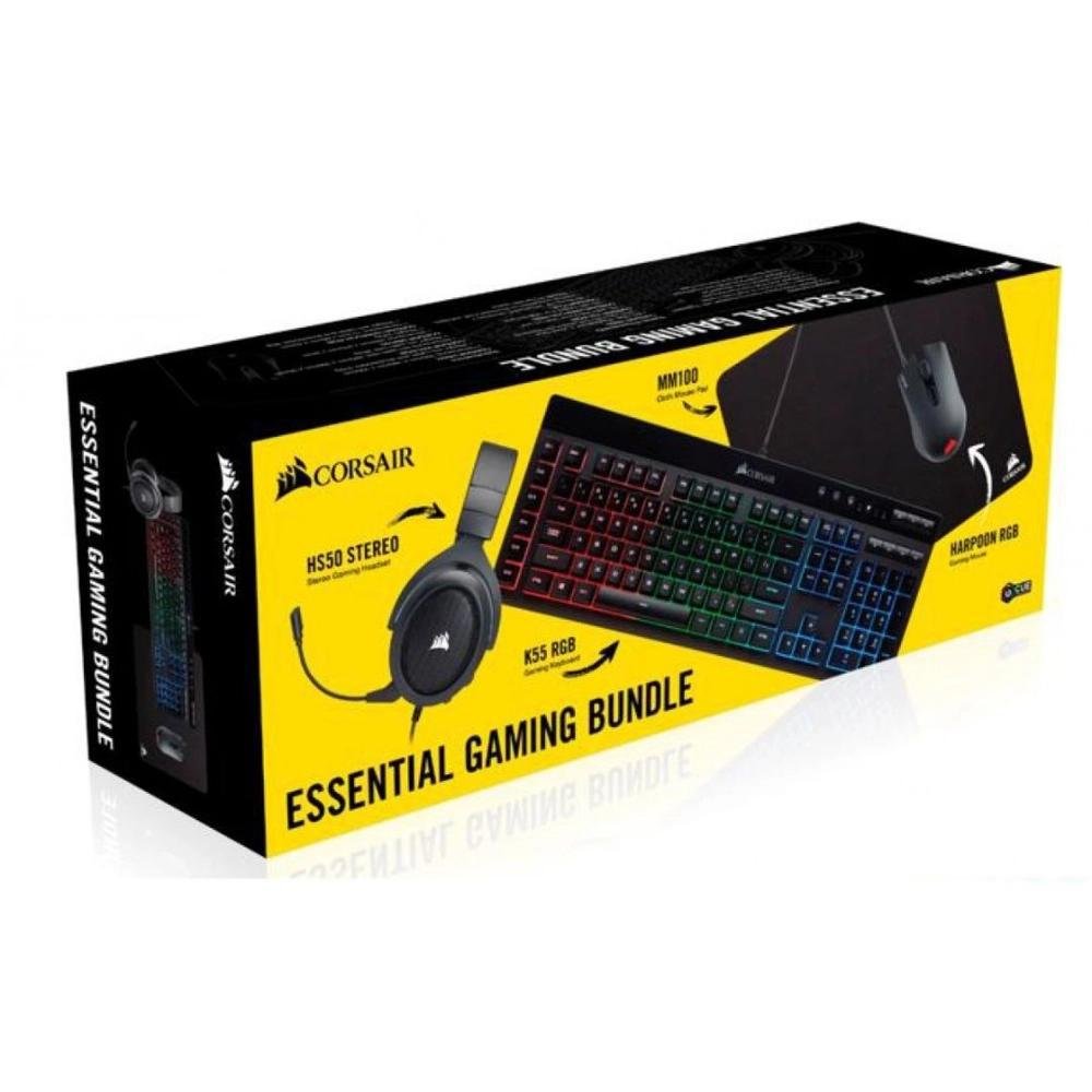 Kit Gamer Corsair 4 em 1, Teclado K55 RGB + Mouse Harpoon RGB Pro