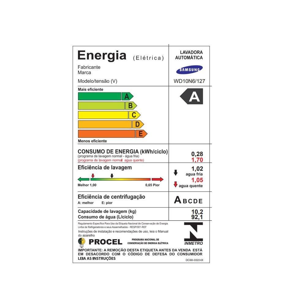 Lava e Seca Samsung Qdrive Conectada Wi-Fi, Ecobubble, Lavagem a Seco, Porta AddWash, Inox Look, 10,2/6 kg, 127V - WD10N64FOOX Lava e Seca Samsung Qdrive Conectada Wi-Fi, Ecobubble, Lavagem a Seco, Porta AddWash, Inox Look, 10,2/6 kg, 127V - WD10N64FOOX