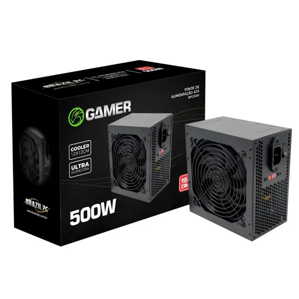 Fonte 500w, Brazil PC, Bivolt Manual, 24 Pinos, C/ Cabo -  Bpc/5330-b
