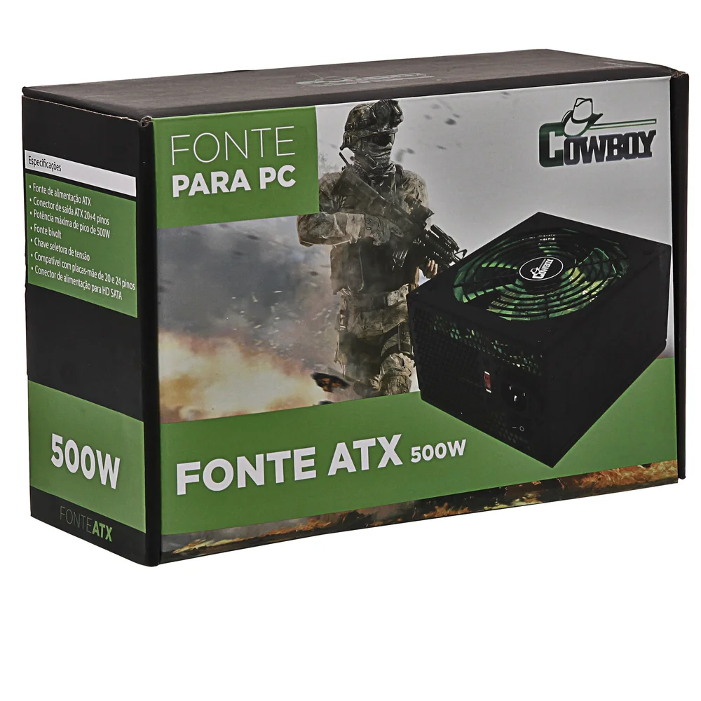 Fonte KNUP Cowboy 500W Bivolt Com cabo Preto
