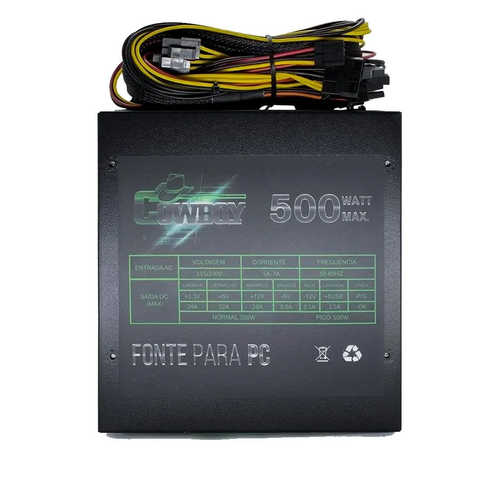 Fonte KNUP Cowboy 500W Bivolt Com cabo Preto