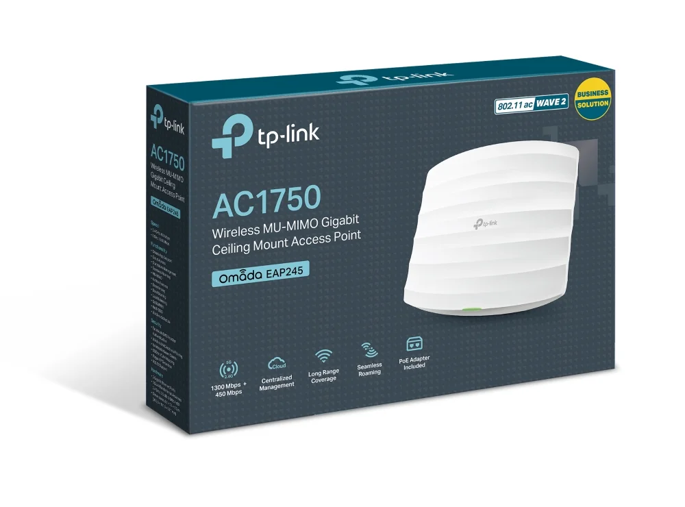 Access Point Tp-link Eap245, 1750 Mbps, Dual Band, 2.4Ghz e 5Ghz, Gigabit, Montável Em Teto ou Parede, Branco
