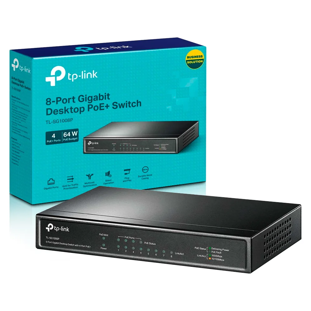 Switch 8 Portas 10/100/1000 Gigabit 4 Portas Poe Mesa Tl-sg1008p Tp Link