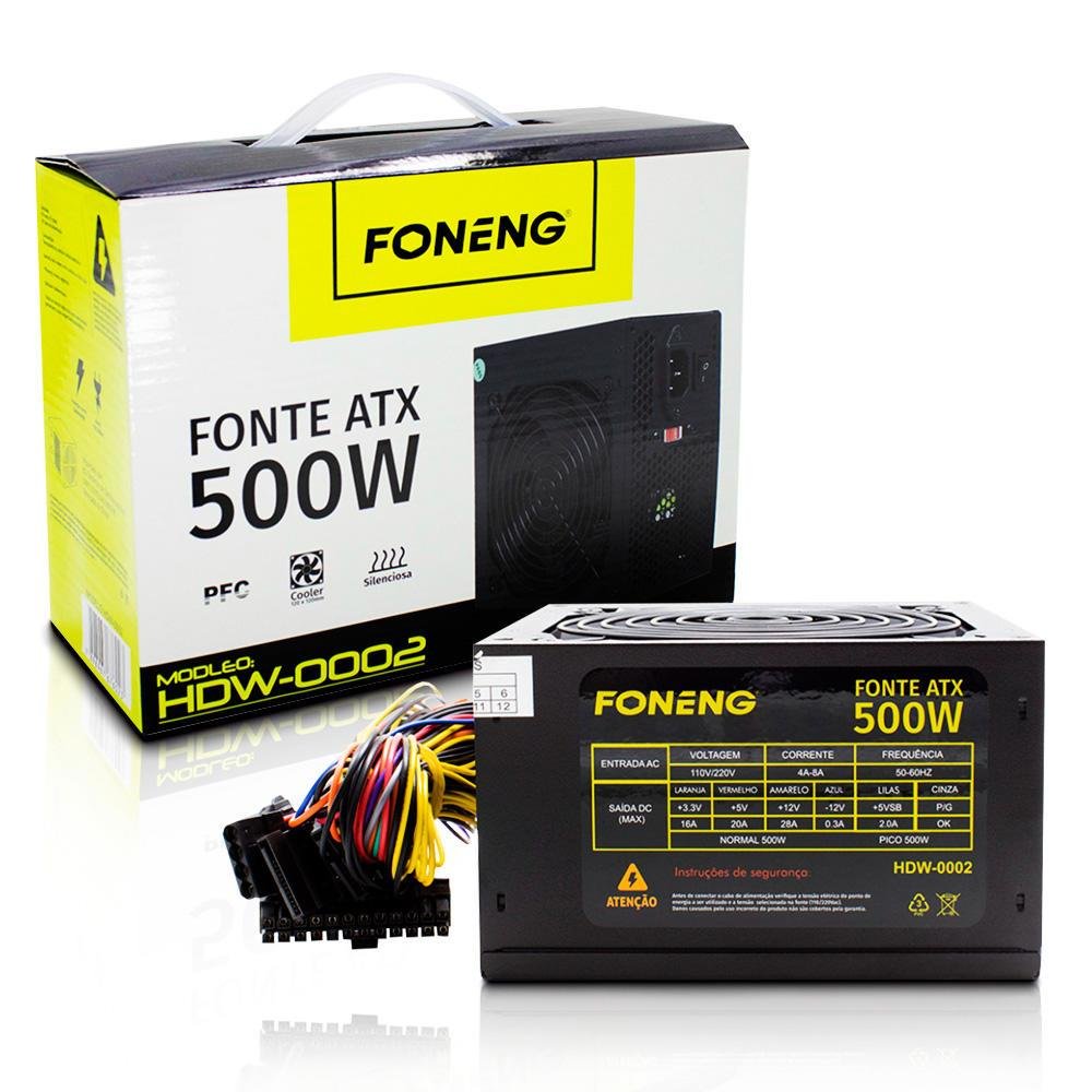 Fonte Foneng ATX, 500W Real - HDW0002 Fonte Foneng ATX, 500W Real - HDW0002