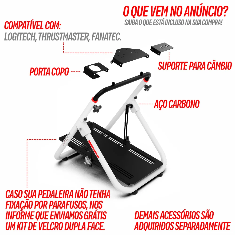 Suporte Para Volantes - Sxt V2 Extreme Simracing - Branco - Ajustável Logitech, Thrustmaster, Fanatec Suporte Para Volantes - Sxt V2 Extreme Simracing - Branco - Ajustável Logitech, Thrustmaster, Fanatec