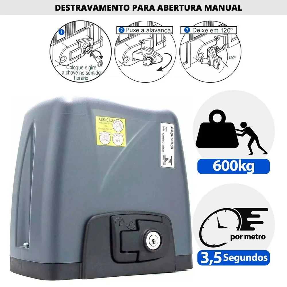 Kit Motor Automatizador De Portão Eletrônico Dz Nano 1/4 Rossi Para Portões Até 600kg 4.5 Metros - 110V