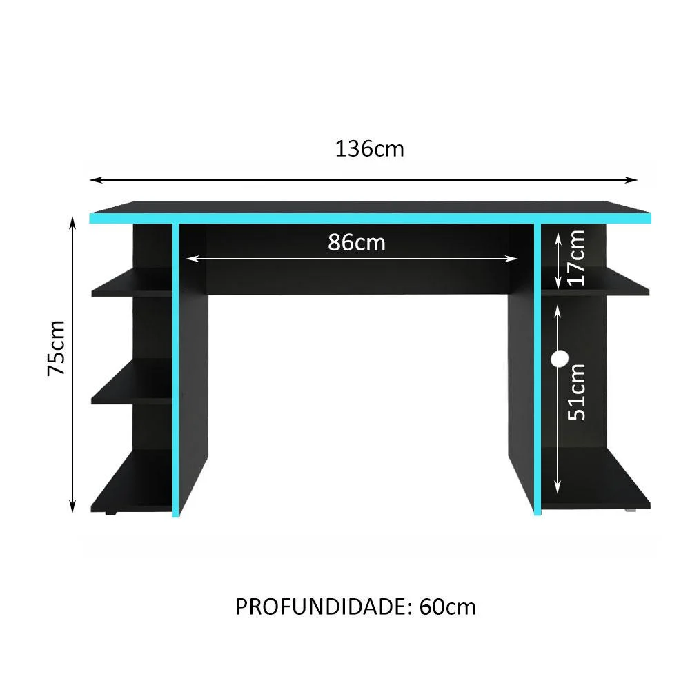 Mesa Para Gamer Pretoazul KaBuM