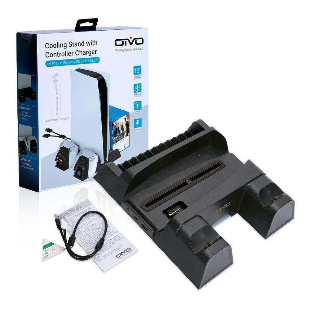 Suporte Fy para Ps5 Com Cooler Resfriador e Carregador De Controles
