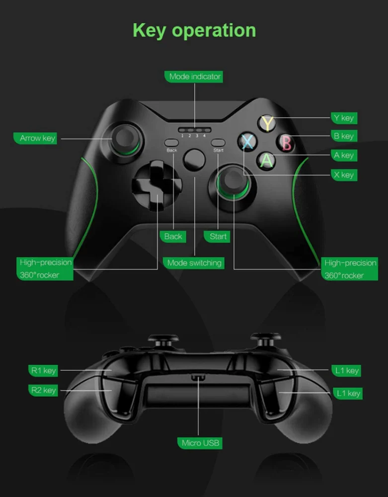 Controler Altomex Gamepad Sem Fio, Com Adap De 2,4 GHz, Para X Box One / One S / One X / P3 Host / Win 7/8/10