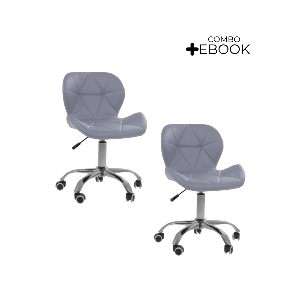 Kit 02 Cadeiras Office Nobrand Eiffel Slim Ajustável Base Giratória, Cinza