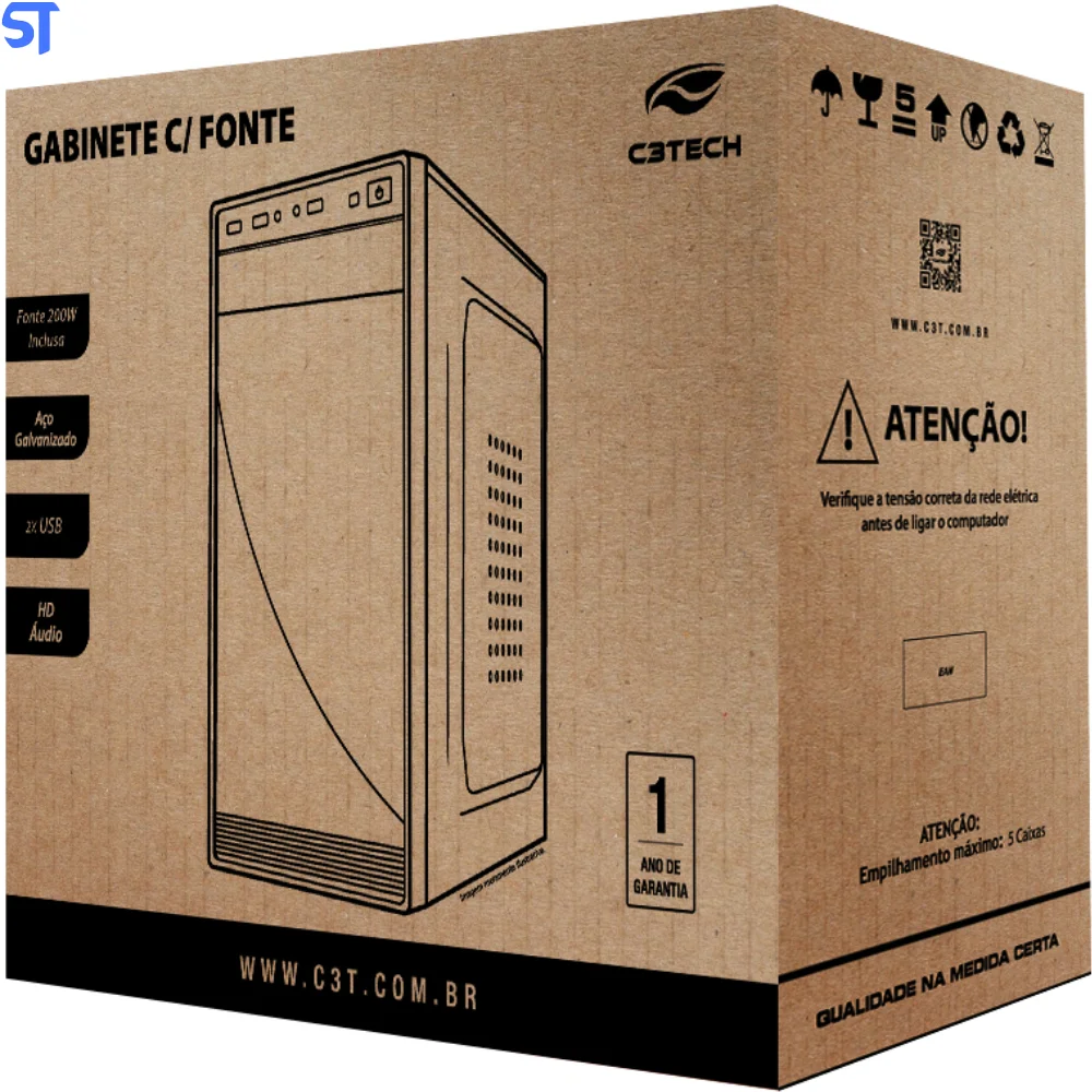 Gabinete C3tech Mt-29bk, Mini Tower, C/ Fonte 200W, Micro ATX, Preto