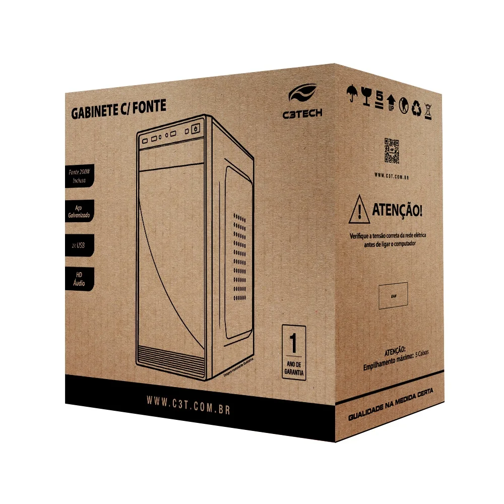 Gabinete C3tech Mt-29bk, Mini Tower, C/ Fonte 200W, Micro ATX, Preto