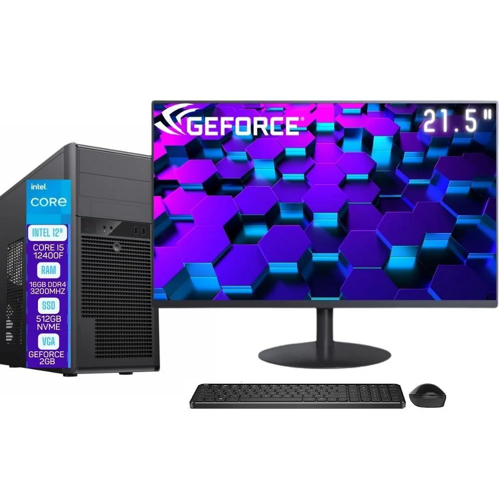 Computador Completo Skill Pro Intel 12ª Geração Core i5 12400f 16gb Ddr4 Placa De Vídeo Geforce 2gb SSD 512gb Monitor 21.5" LED Sp-092