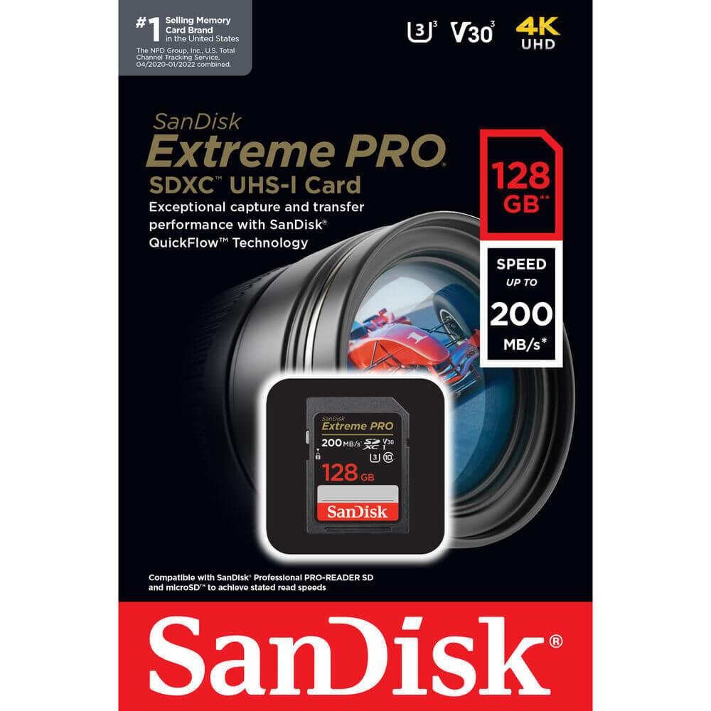 Cartão De Memória Sandisk Extreme Pro SDXC, 128GB, 200 Mb/s