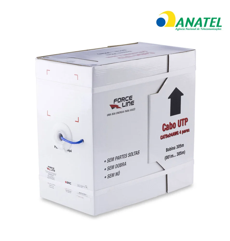 Caixa De Cabo Utp Cat 5e Para Rede, Forceline 3295, Homologado, 305 Metros, Cmx - Azul