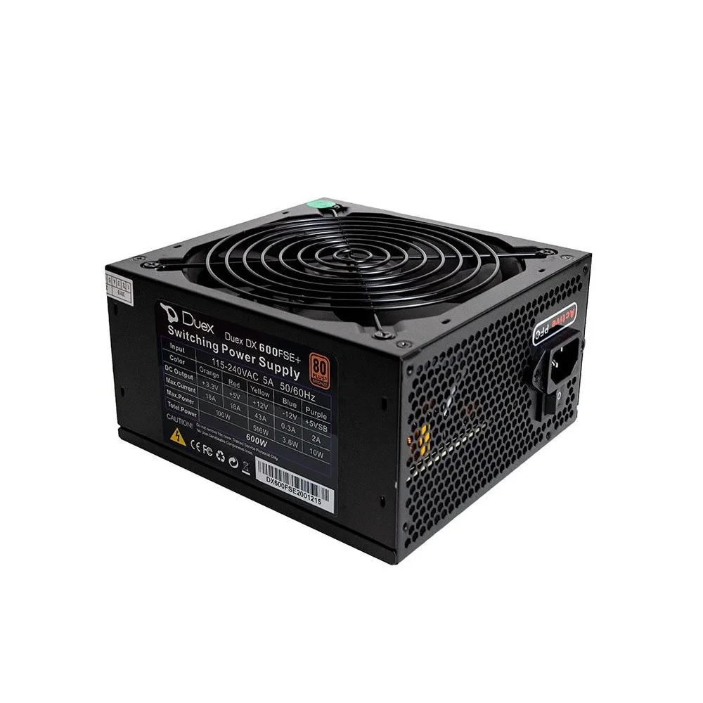 Fonte Duex Dx 600wfse+ 600w, ATX, Bivolt Automático, 80 Plus Bronze, PFC Ativo, Preto Fonte Duex Dx 600wfse+ 600w, ATX, Bivolt Automático, 80 Plus Bronze, PFC Ativo, Preto