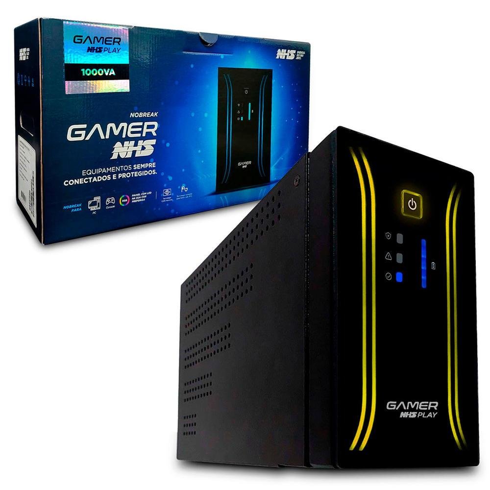 Nobreak Gamer Nhs Play Senoidal, 1000VA, Ent. Bivolt, Saída 220V, 6 Tomadas, RJ-45/USB - 91.G0.010002