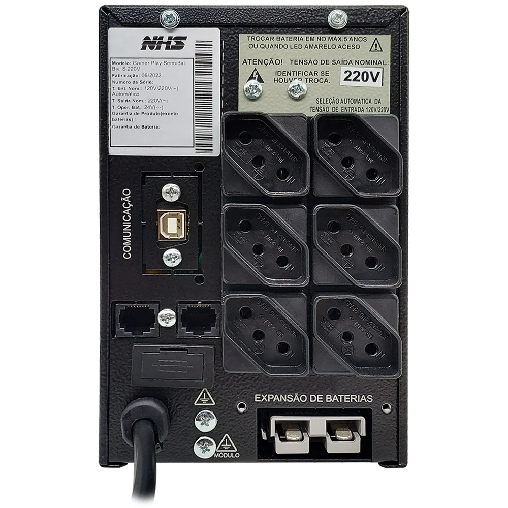 Nobreak Gamer Nhs Play Senoidal, 1000VA, Ent. Bivolt, Saída 220V, 6 Tomadas, RJ-45/USB - 91.G0.010002
