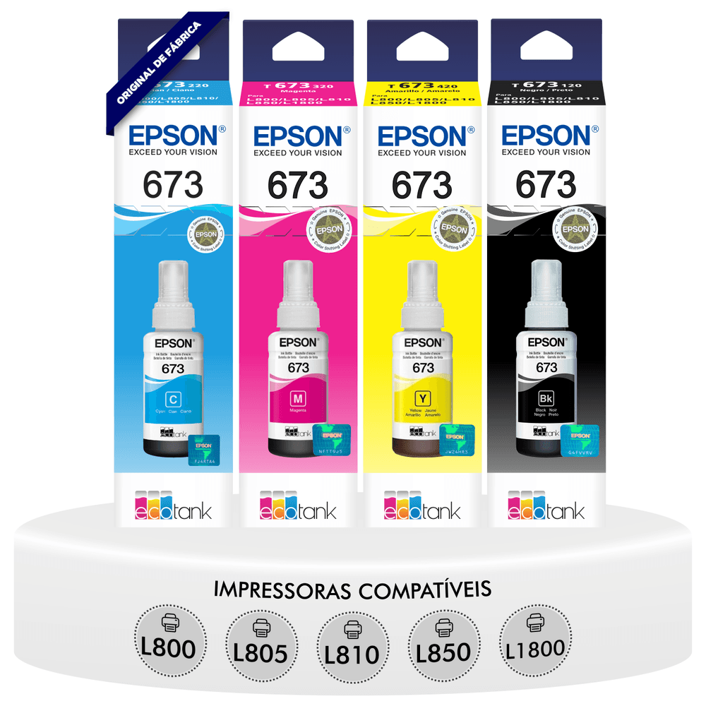 Kit 4 Refis De Tinta T673 Epson Ecotank KaBuM