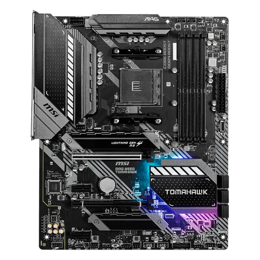 Placa-Mãe MSI MAG B550 Tomahawk, AMD AM4, DDR4, PCIe 4.0, HDMI, M.2, USB 3.2, ATX, Ryzen 5000 Series Placa-Mãe MSI MAG B550 Tomahawk, AMD AM4, DDR4, PCIe 4.0, HDMI, M.2, USB 3.2, ATX, Ryzen 5000 Series