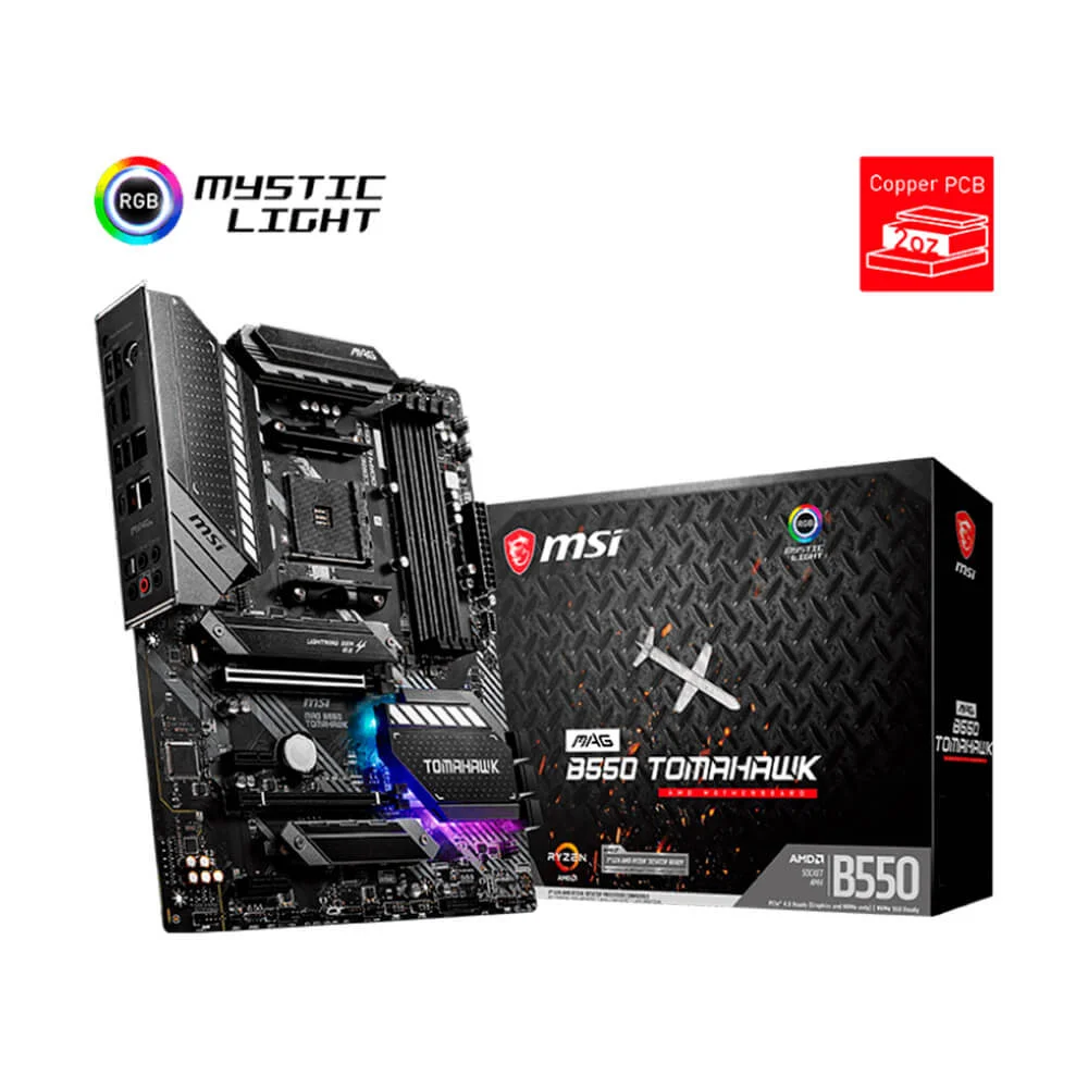 Placa-Mãe MSI MAG B550 Tomahawk, AMD AM4, DDR4, PCIe 4.0, HDMI, M.2, USB 3.2, ATX, Ryzen 5000 Series Placa-Mãe MSI MAG B550 Tomahawk, AMD AM4, DDR4, PCIe 4.0, HDMI, M.2, USB 3.2, ATX, Ryzen 5000 Series