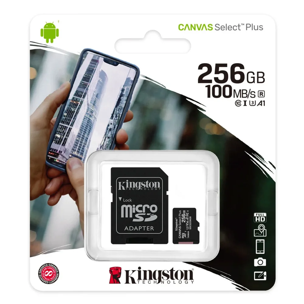 Cartão De Memória Micro Sd Kingston 256GB, Canvas Select Plus
