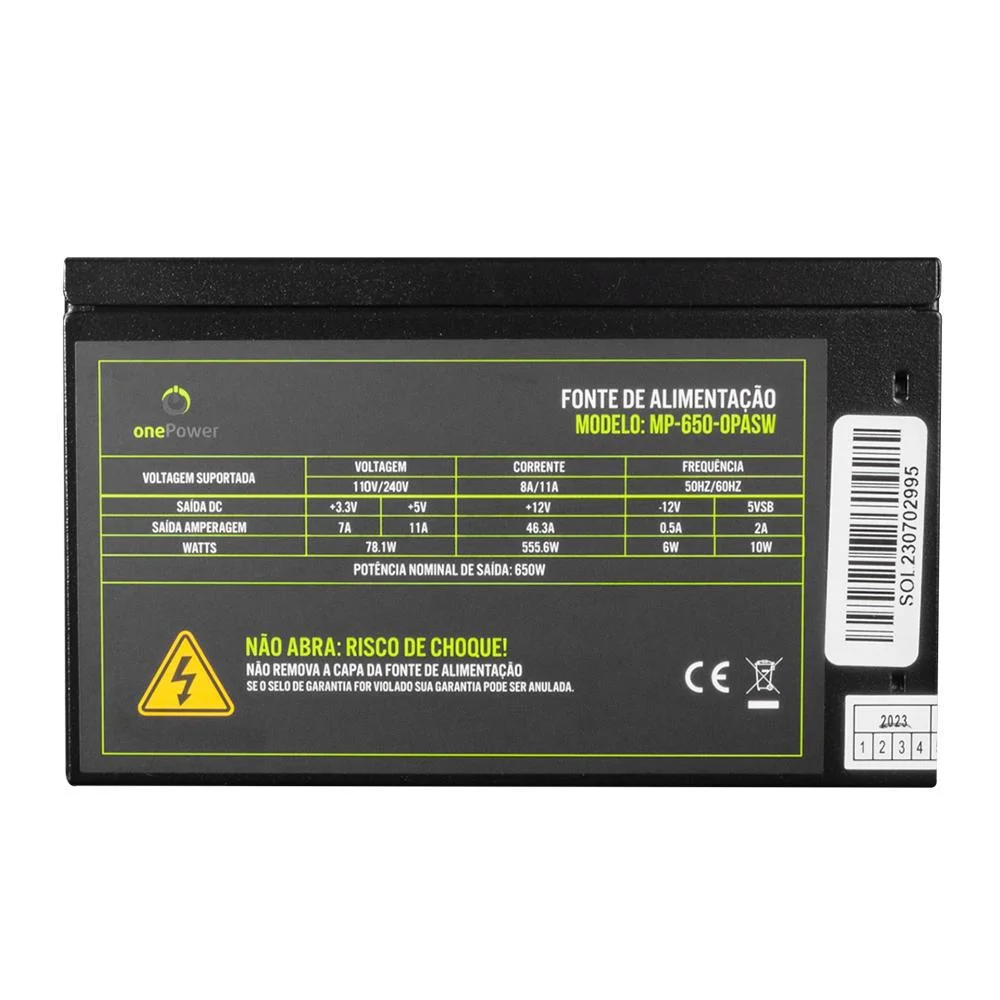 Fonte Onepower, ATX 650w, Autoswitch- Mp-650-opasw Fonte Onepower, ATX 650w, Autoswitch- Mp-650-opasw