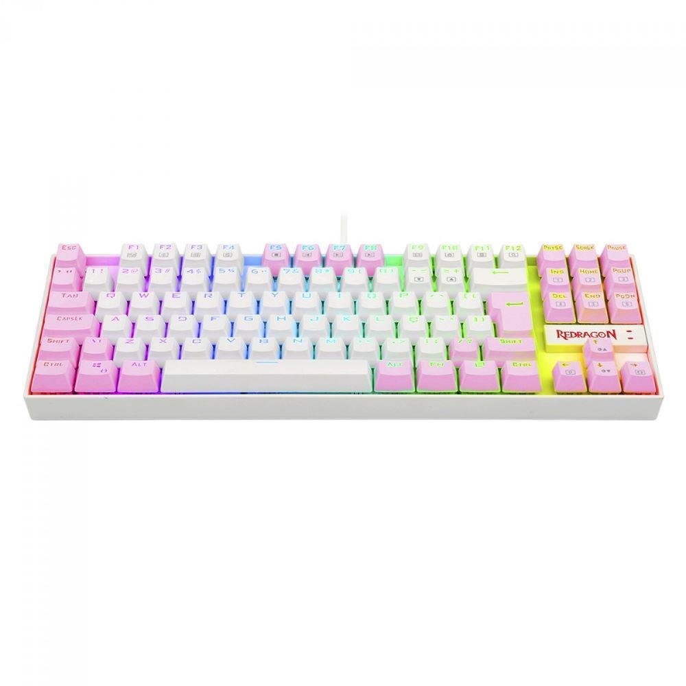 Teclado Mecanico Gamer Kumara RGB Switch Blue Redragon, Branco E Rosa - K552wp-rGB Teclado Mecanico Gamer Kumara RGB Switch Blue Redragon, Branco E Rosa - K552wp-rGB