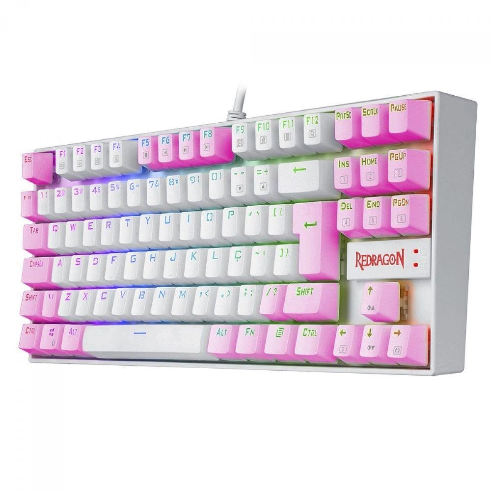 Teclado Mecanico Gamer Kumara RGB Switch Blue Redragon, Branco E Rosa - K552wp-rGB Teclado Mecanico Gamer Kumara RGB Switch Blue Redragon, Branco E Rosa - K552wp-rGB