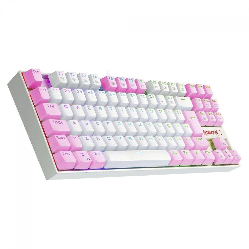 Teclado Mecanico Gamer Kumara RGB Switch Blue Redragon, Branco E Rosa - K552wp-rGB Teclado Mecanico Gamer Kumara RGB Switch Blue Redragon, Branco E Rosa - K552wp-rGB