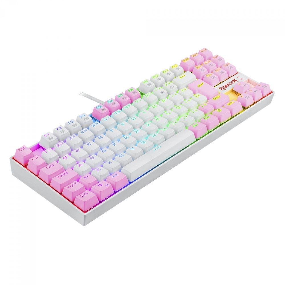 Teclado Mecanico Gamer Kumara RGB Switch Blue Redragon, Branco E Rosa - K552wp-rGB Teclado Mecanico Gamer Kumara RGB Switch Blue Redragon, Branco E Rosa - K552wp-rGB