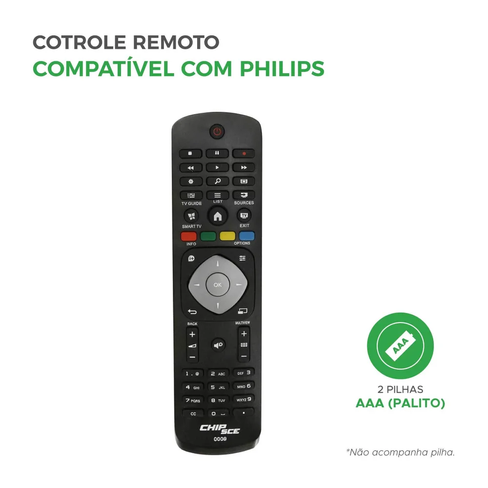 Controle Remoto Chip Sce, Compativel Com, Smart Tv Philips