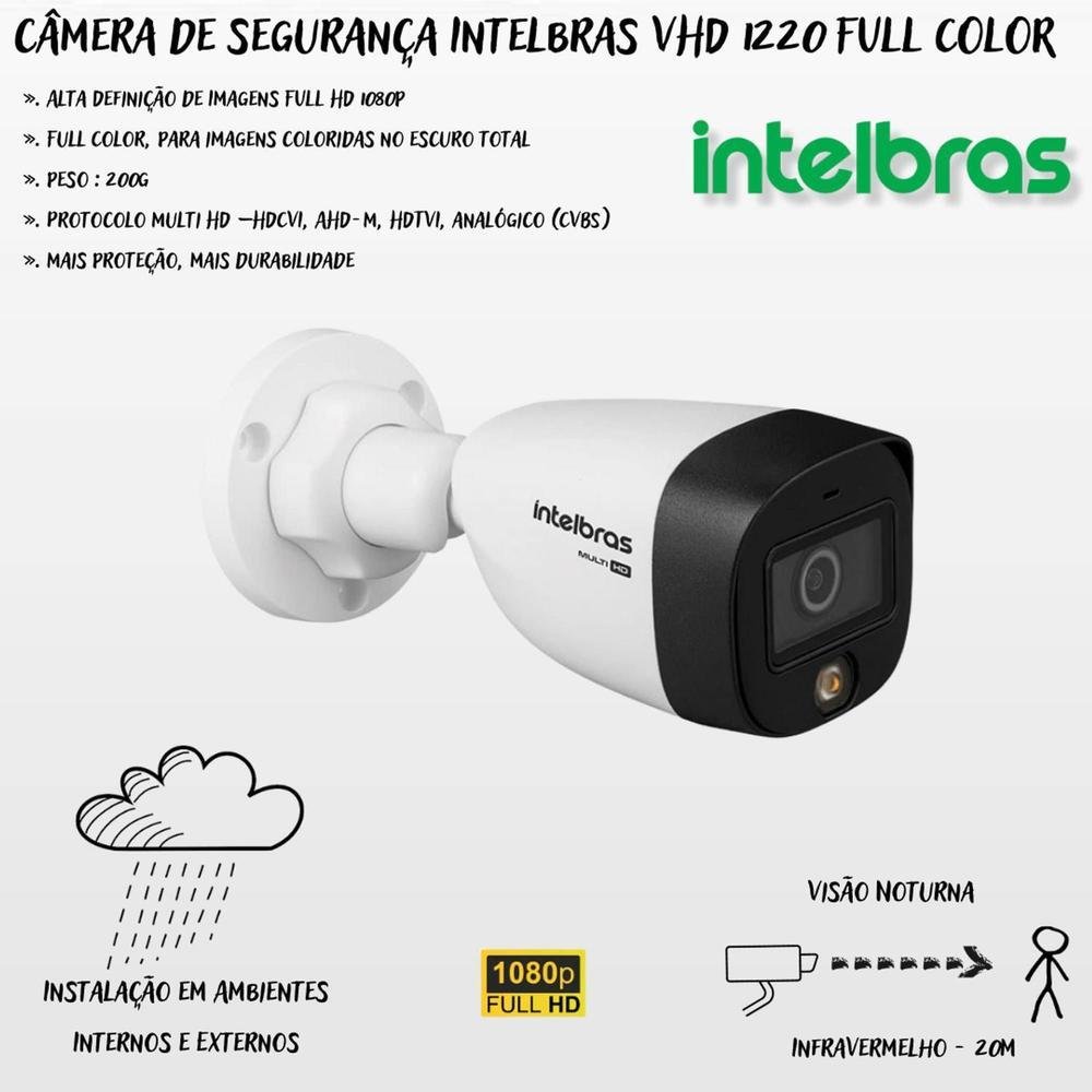 Kit Intelbras 4 Câmeras 1220b Full HD + 2 Câmeras 1220 Full Color + DVR 3008-c Canais 4TB