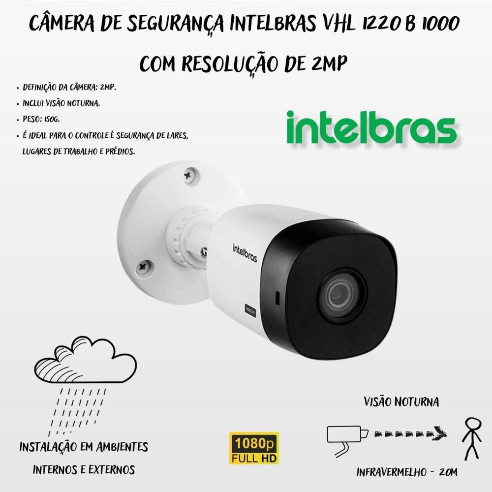 Kit Intelbras 4 Câmeras 1220b Full HD + 2 Câmeras 1220 Full Color + DVR 3008-c Canais 4TB