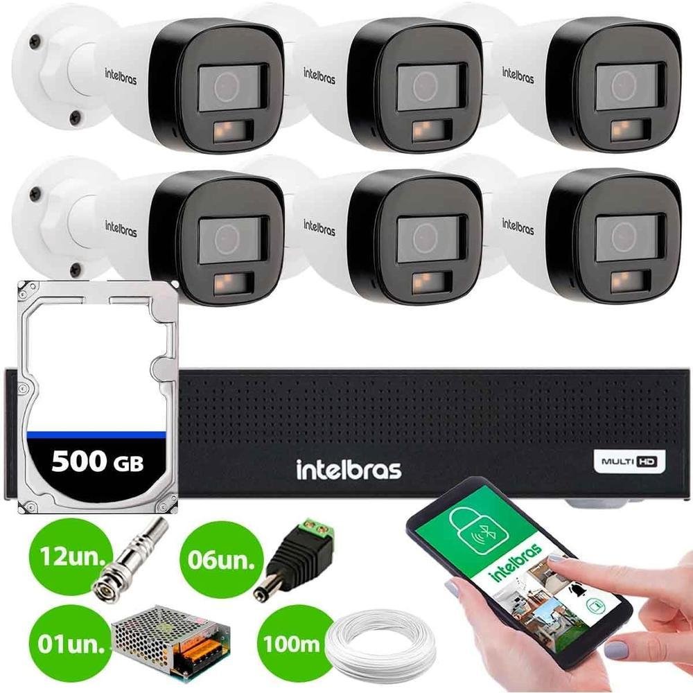 Kit 6 Câmeras Intelbras Vhd 1220 B, Full Color, Dvr Mhdx 3008-c + Hd 500GB