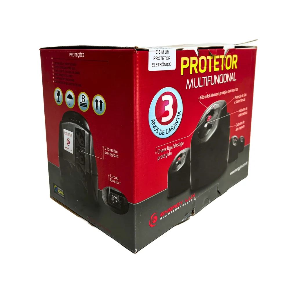 Protetor Eletrônico Energilux, 5 Tomadas, Entrada e Saída 220v, 2000va