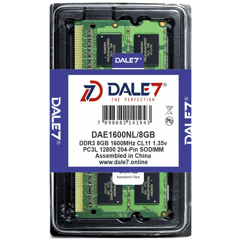Memória Dale7, 8GB, 1600Mhz, DDR3L, Notebook, 1.35v Memória Dale7, 8GB, 1600Mhz, DDR3L, Notebook, 1.35v