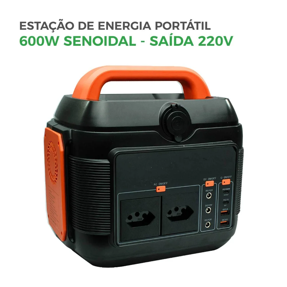Fonte De Energia Elétrica Portátil Green, 220v, 600w, Senoidal