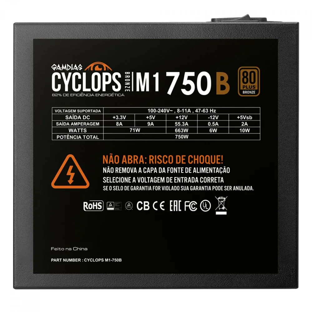 Fonte De Alimentação Gamdias Cyclops M1 750w 80plus Bronze Pfc Ativo S/ Cabo Fonte De Alimentação Gamdias Cyclops M1 750w 80plus Bronze Pfc Ativo S/ Cabo