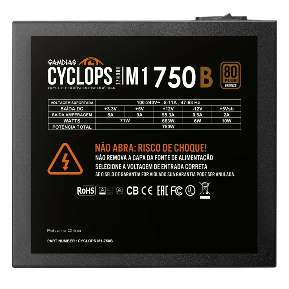 Fonte De Alimentação Gamdias Cyclops M1 750w 80plus Bronze Pfc Ativo S/ Cabo Fonte De Alimentação Gamdias Cyclops M1 750w 80plus Bronze Pfc Ativo S/ Cabo