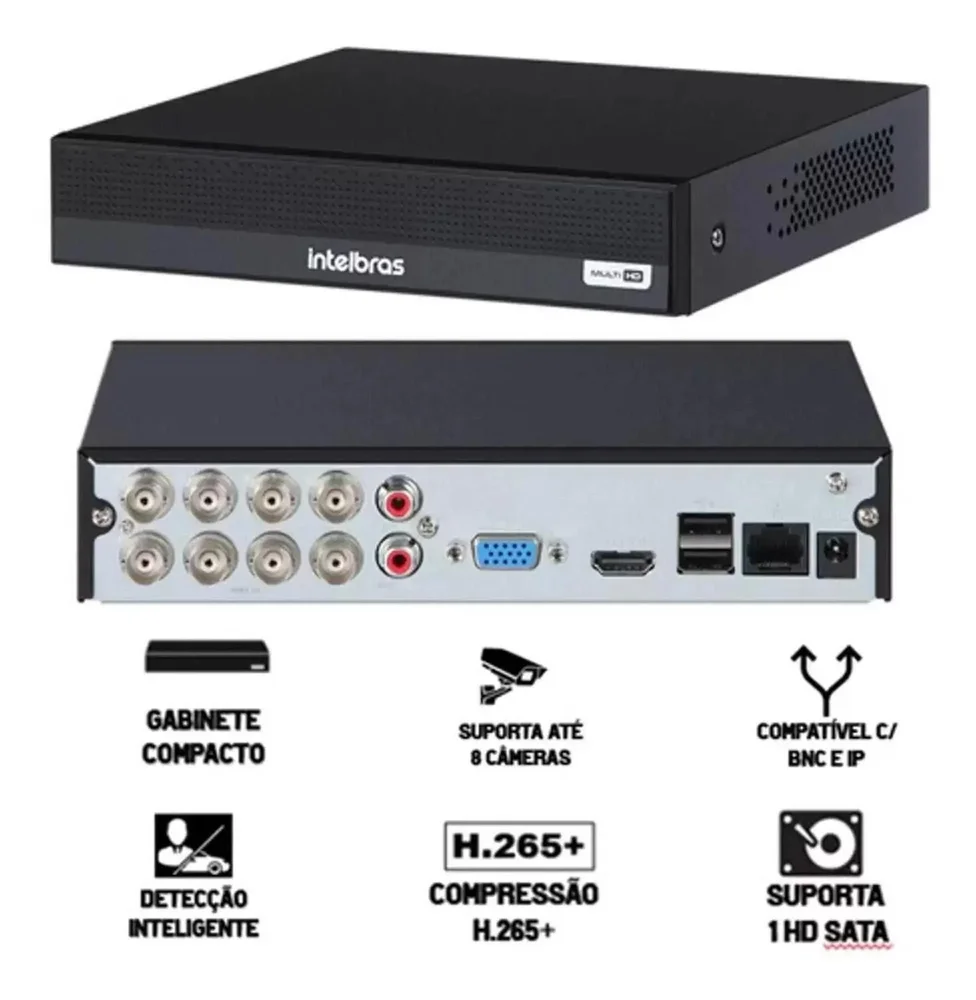 Kit 8 Cameras Intelbras Full Color 1120b Colorido Dia E Noite Dvr 8 Canais 1008c C/1 Tb.