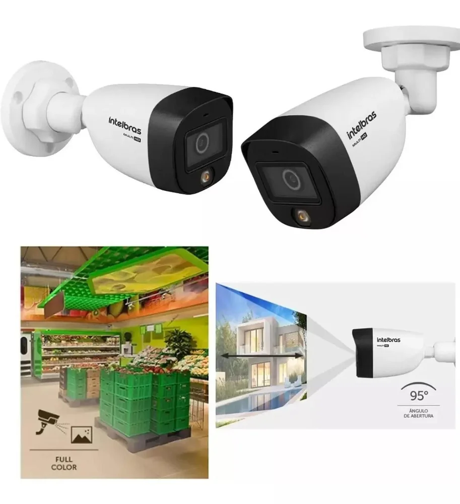 Kit 8 Cameras Intelbras Full Color 1120b Colorido Dia E Noite Dvr 8 Canais 1008c C/1 Tb.