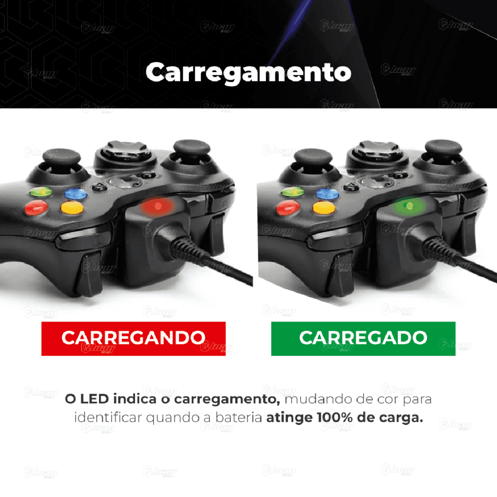 Kit 2 Baterias Recarregáveis Para Controle Joystick Sem Fio XBOX 360 + Cabo Usb Carregador Incluso Kit 2 Baterias Recarregáveis Para Controle Joystick Sem Fio XBOX 360 + Cabo Usb Carregador Incluso