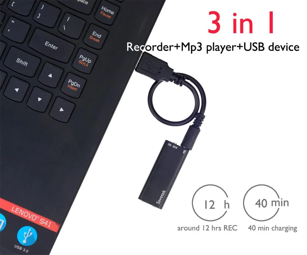 Mini Gravador Ativado por voz Super Pequeno 16 Gb Savetek