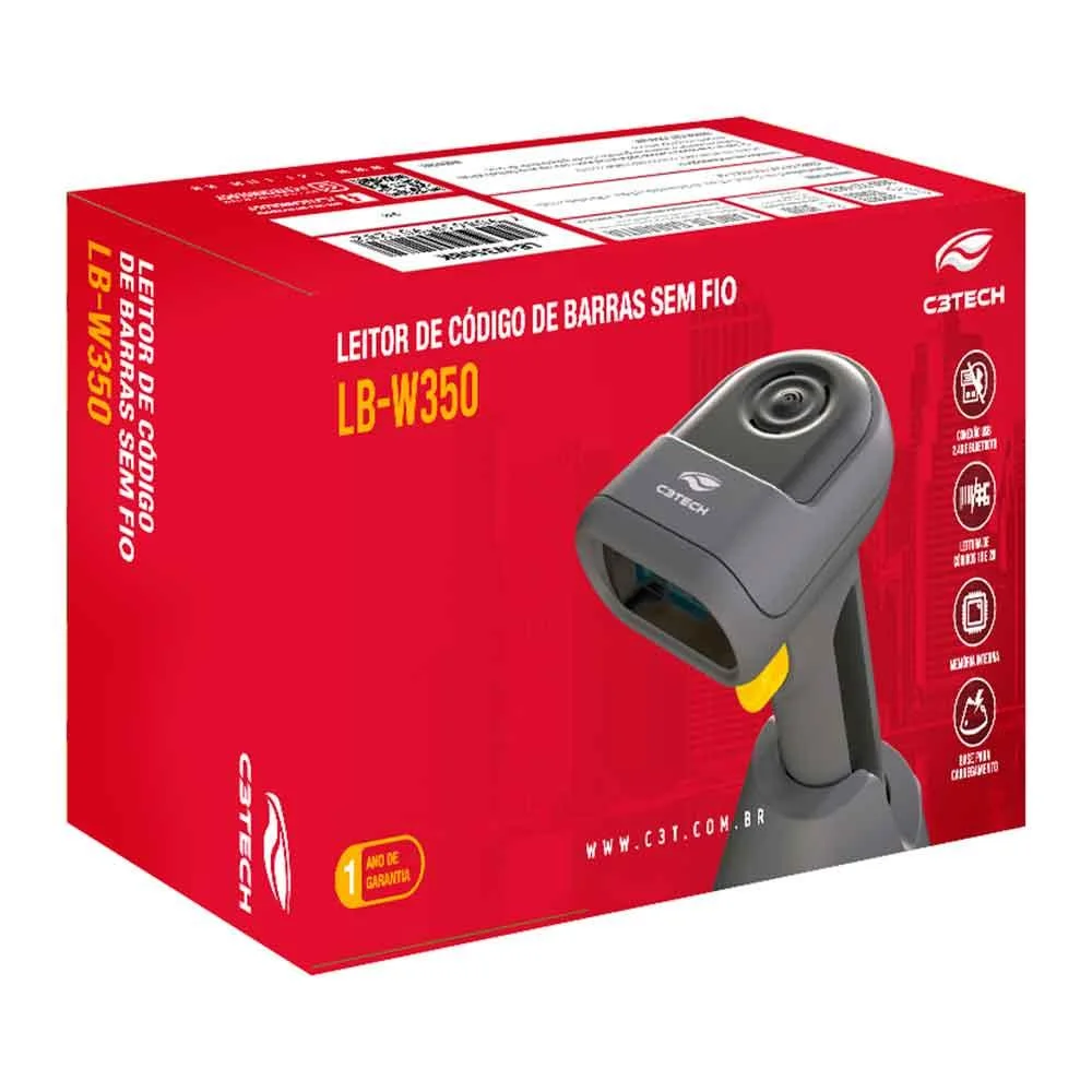 Leitor De Código De Barras Sem Fio C3tech 1d/2d Lb-w350bk