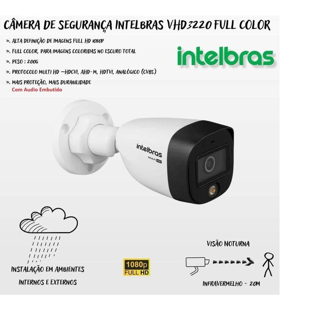 Kit 4 Cameras Segurança Intelbras Vhd 3220b + Com Audio Full Color 1080p Dvr Mhdx 1004c 500gb