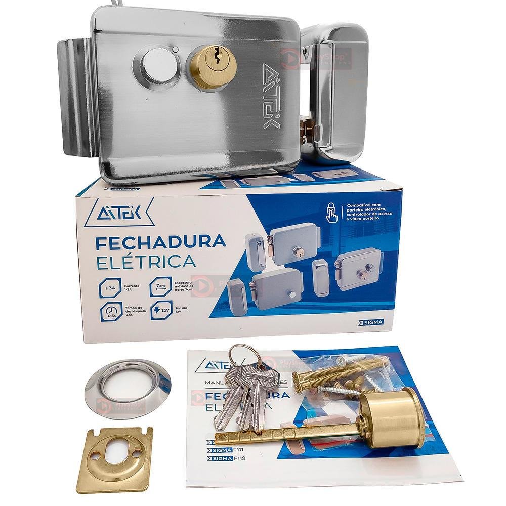 Fechadura Eletrica Reversivel 12v Sobrepor - Abre Pra Fora E Pra Dentro Direita E Esquerda Aço Inox Cromado